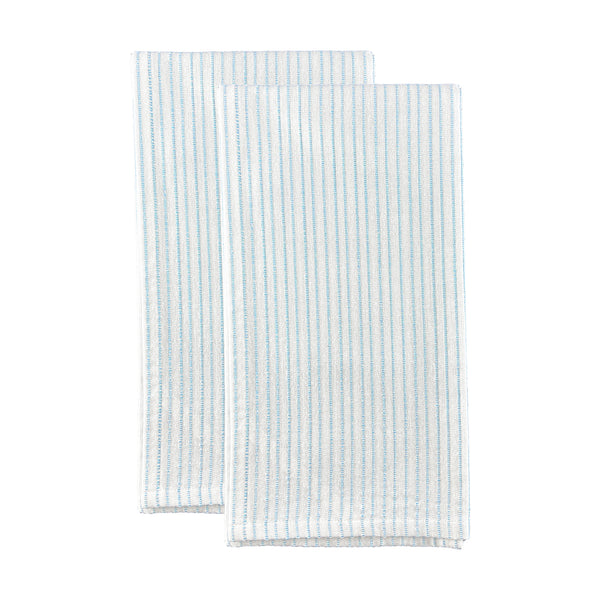 Stitched Cotton White/Blue Tea Towel, Set of 2