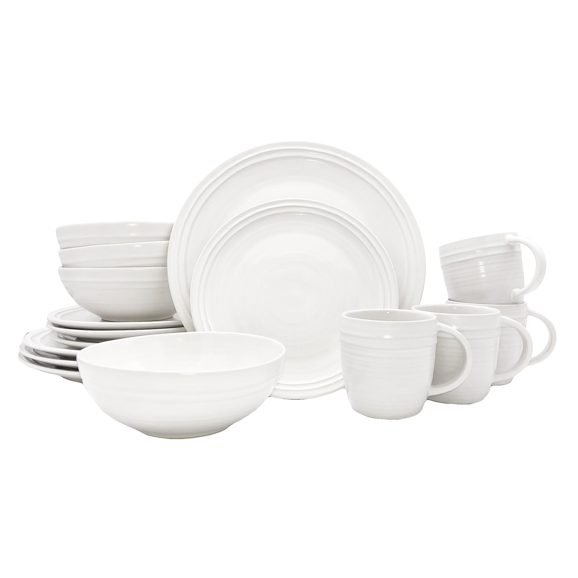 Lines White Stoneware 16 Piece Dinnerware Set, Service For