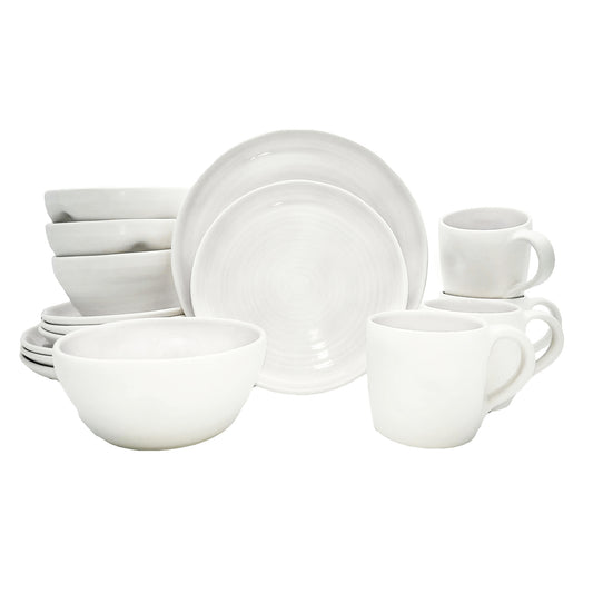 Pinch White Stoneware 16 Piece Dinnerware Set, Service For 4