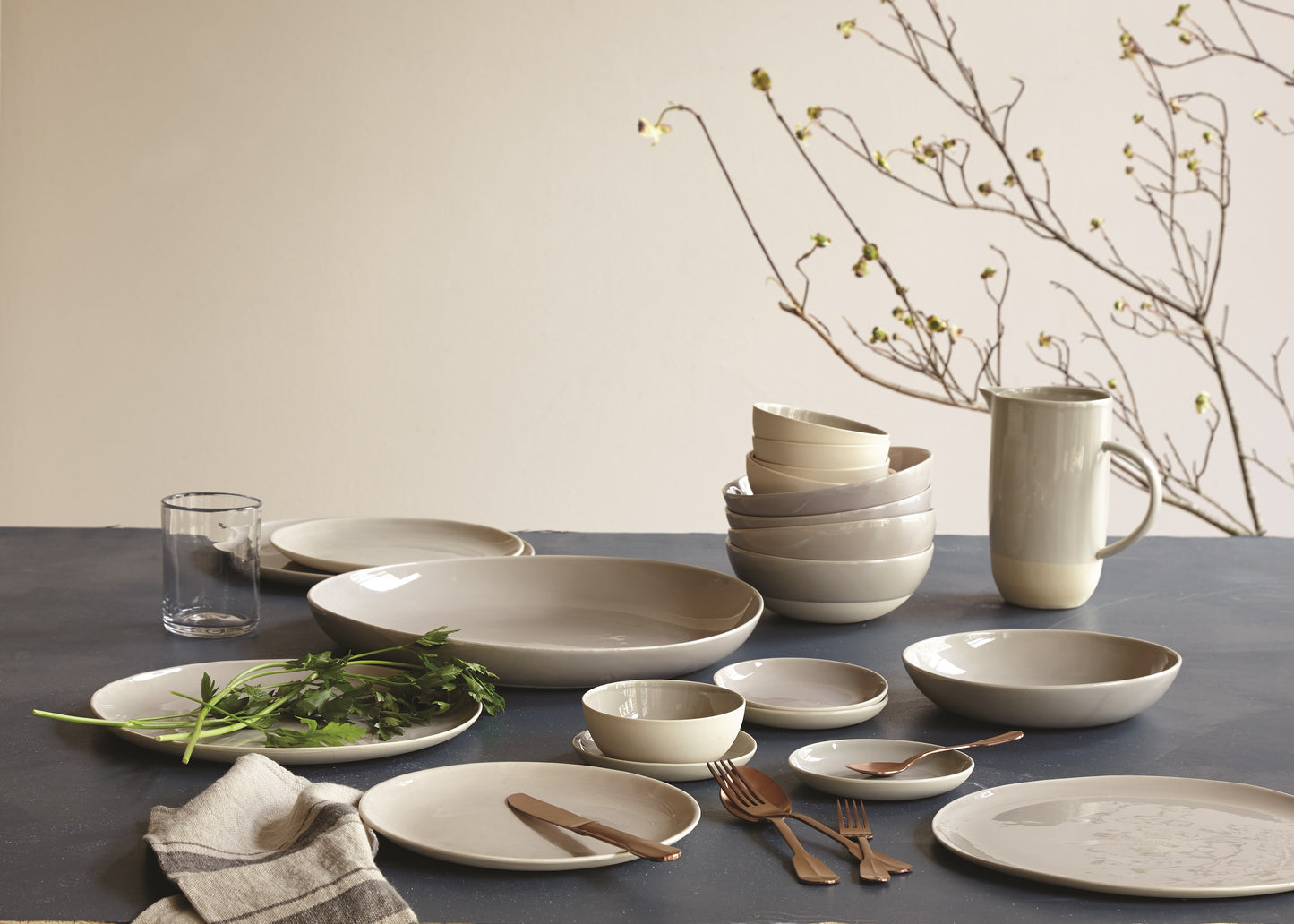 Shell Bisque Grey Porcelain Round Serving Bowl