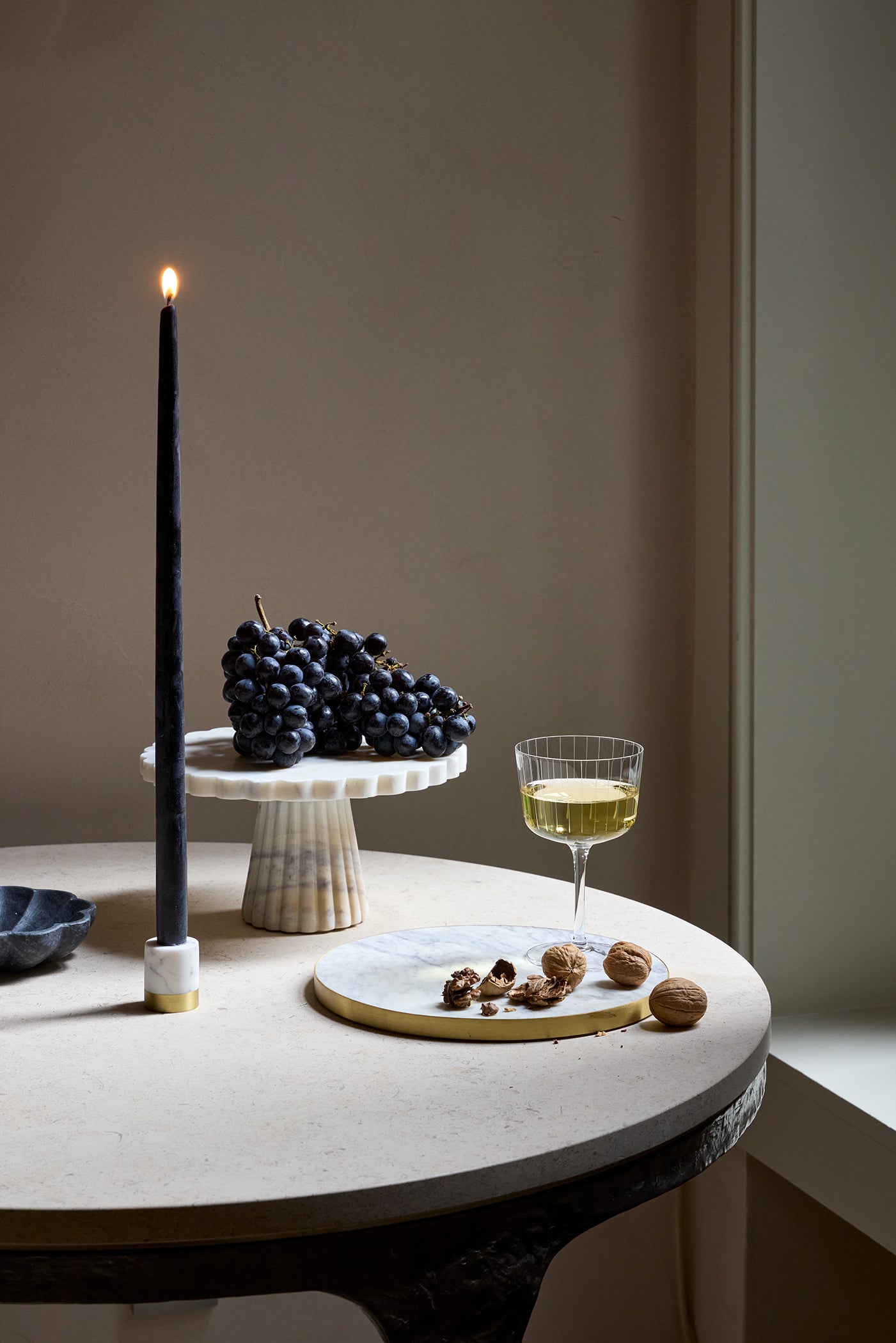 Verona White Marble Taper Holder Set