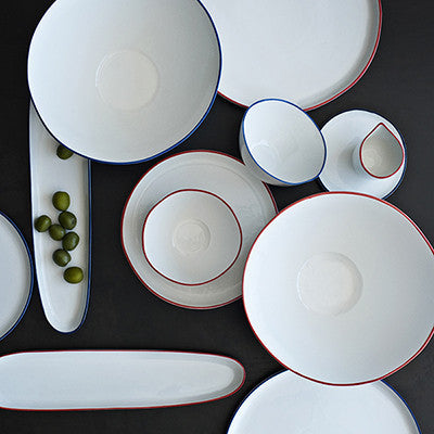 Abbesses Blue Rim Porcelain Salad Plate, Set of 4 Canvas Home Abbesses, Abbesses Blue Rim, Abbesses Collection, Abbesses Salad Plate, Abbesses Salad Plate Set, Blue, Blue Rim, Casual Dinnerware, Colored Rim, Colored Rim Dinnerware, Plates, Porcelain, Porcelain Dinnerware, Salad Plate, Set of 4, White, White & Blue