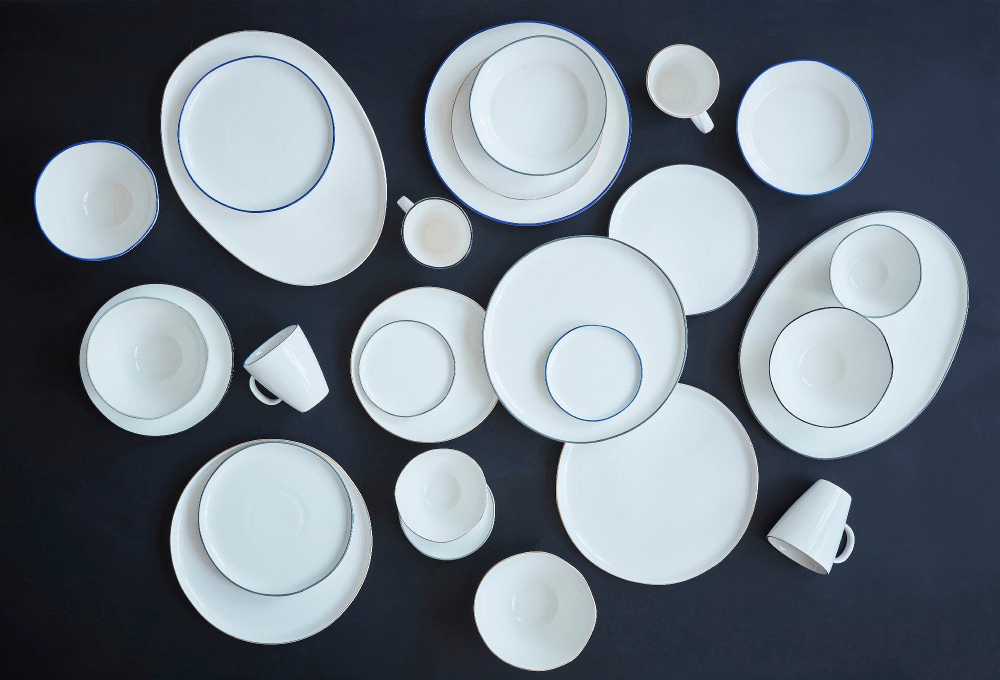 Abbesses Blue Rim Porcelain Tidbit Plate, Set of 4 Canvas Home Abbesses, Abbesses Blue Rim, Abbesses Collection, Abbesses Tidbit Plate, Abbesses Tidbit Plate Set, Blue, Blue Rim, Casual Dinnerware, Colored Rim, Colored Rim Dinnerware, Plates, Porcelain, Porcelain Dinnerware, Set of 4, Tidbit Plate, White, White & Blue