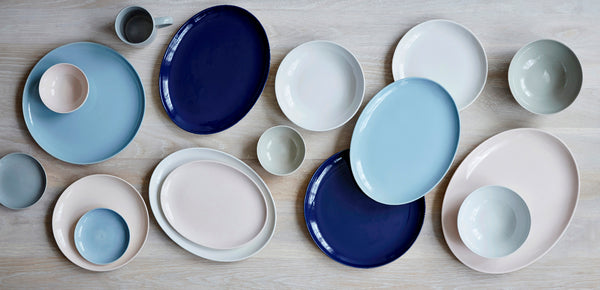 Shell Bisque Medium Oval Plate- Blue - Set of 4