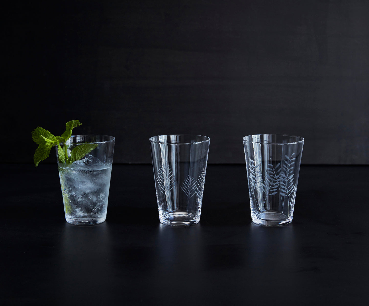 Sienna Etched Water Glassware Set Canvas Home Barware, Clear, Etched, Etched Floral, Etched Foliage, Etched Glass, Etched Glassware, Glass, Glassware, Sienna, Tumbler, Water Glass, Water Glassware