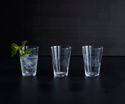 Sienna Etched Water Glassware Set Canvas Home Barware, Clear, Etched, Etched Floral, Etched Foliage, Etched Glass, Etched Glassware, Glass, Glassware, Sienna, Tumbler, Water Glass, Water Glassware
