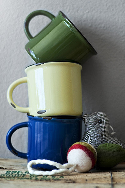 Tinware Mug in Green - Set of 4 Canvas Home "contemporary dinnerware", canvas home, Coffee, Coffee + Tea, Mugs + Cups, related-tinware-mug, Tinware Collection, Vintage