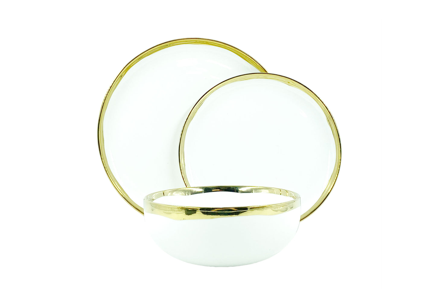 Dauville Gold Metallic Porcelain 3 Piece Dinnerware Set, Service For 1 Canvas Home Dauville, Dauville Cereal Bowl, Dauville Collection, Dauville Dinner Plate, Dauville Gold, Dauville Gold Cereal Bowl, Dauville Gold Dinner Plate, Dauville Gold Metallic, Dauville Gold Metallic Porcelain Cereal Bowl, Dauville Gold Metallic Porcelain Dinner Plate, Dauville Gold Salad Plate, Dauville Porcelain Cereal Bowl, Dauville Salad Plate, Gold, Gold Accent, Gold Metallic Accent, Gold Rim, Plates, Porcelain, Por