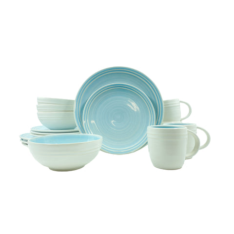 Lines 16-piece Place Setting- White/Blue