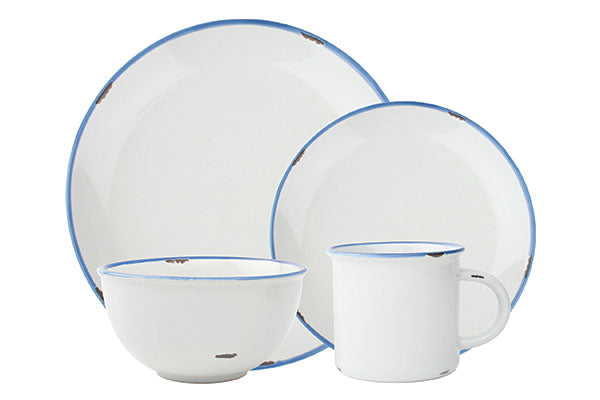 Tinware 4-piece place setting in White/Blue