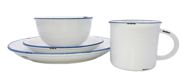 Tinware Salad Plate in White/Blue  - Set of 4