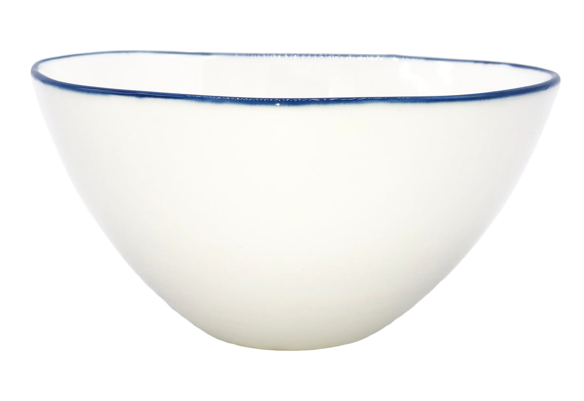 Abbesses Hand-Glazed, Porcelain Bowl: White with Hand-Painted Blue Rim | Canvas Home - Set of 4
