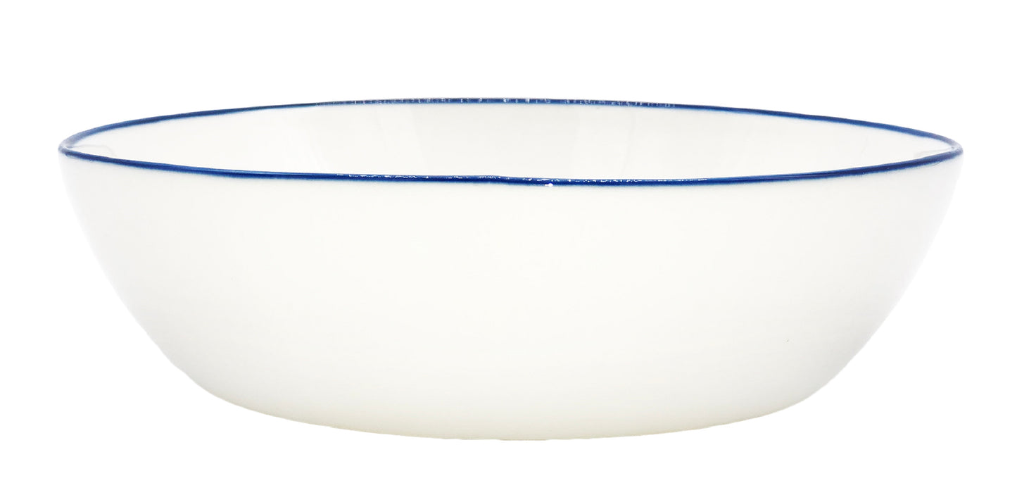 Abbesses Blue Rim Porcelain Pasta Bowl, Set of 4 Canvas Home Abbesses, Abbesses Blue Rim, Abbesses Bowl, Abbesses Collection, Abbesses Pasta Bowl, Abbesses Pasta Bowl Set, Blue, Blue Rim, Bowls, Casual Dinnerware, Colored Rim, Colored Rim Dinnerware, Pasta, Porcelain, Porcelain Dinnerware, Set of 4, White, White & Blue