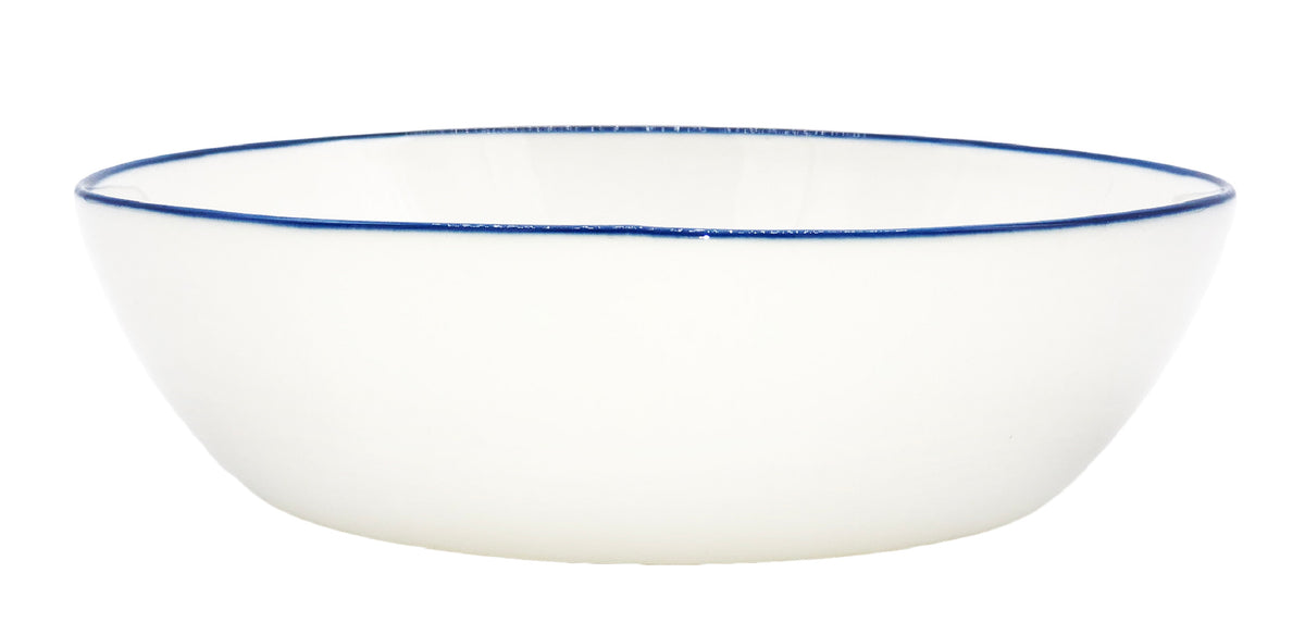Abbesses Hand-Glazed, Porcelain Bowl: White with Hand-Painted Green Rim | Canvas Home - Set of 4
