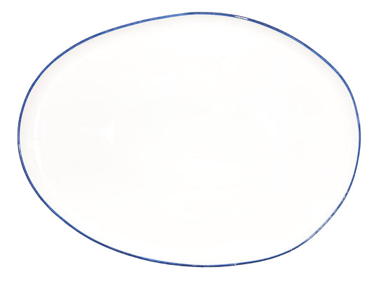 Abbesses Blue Rim Porcelain Small Serving Platter Canvas Home Abbesses, Abbesses Blue Rim, Abbesses Collection, Abbesses Platter, Abbesses Serving Platter, Blue, Blue Rim, Colored Rim, Platter, Porcelain, Serveware, Serving, Serving Platter, Serving Trays + Platters, White, White & Blue