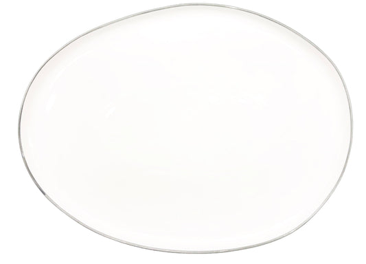 Abbesses Grey Rim Porcelain Small Serving Platter Canvas Home Abbesses, Abbesses Collection, Abbesses Grey Rim, Abbesses Platter, Abbesses Serving Platter, Colored Rim, Grey, Grey Rim, Platter, Porcelain, Serving, Serving Platter, Serving Trays + Platters, White, White & Grey