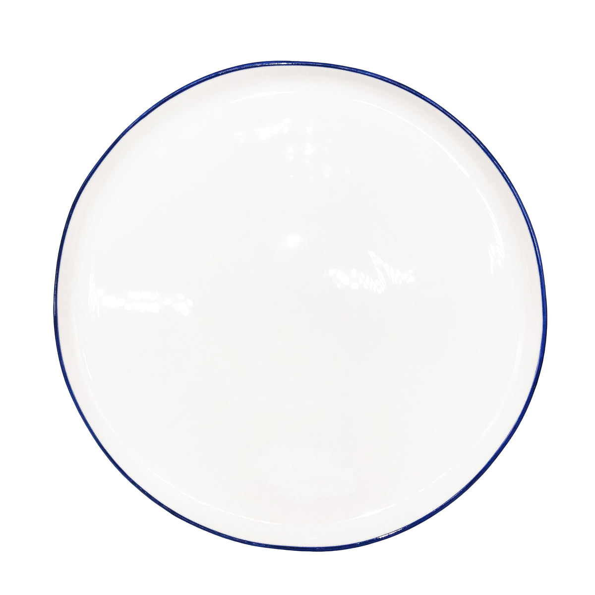 Abbesses Hand-Glazed, Porcelain Plate: White with Hand-Painted Blue Rim | Canvas Home - Set of 4