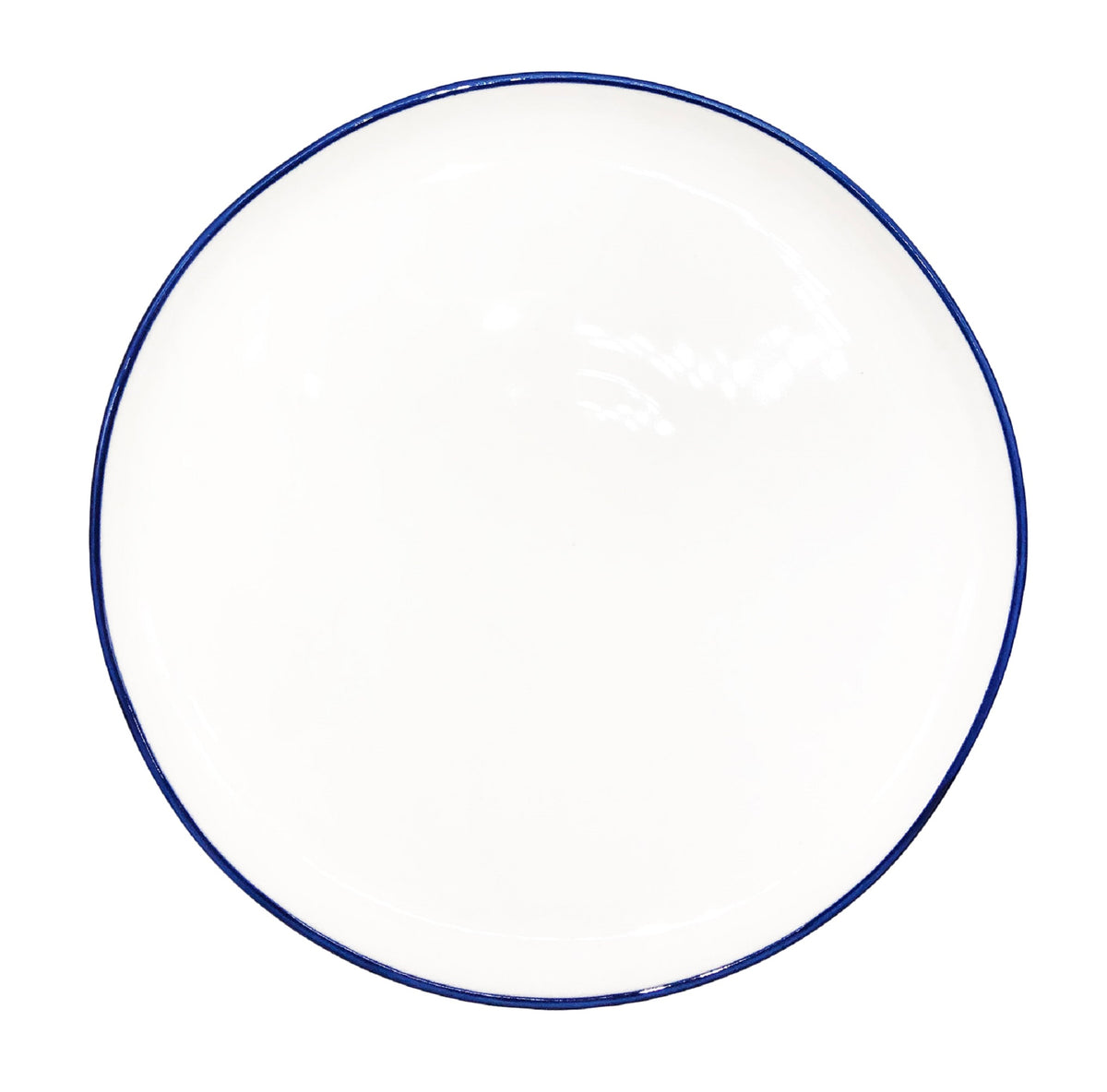Abbesses Hand-Glazed, Porcelain Plate: White with Hand-Painted Blue Rim | Canvas Home - Set of 4