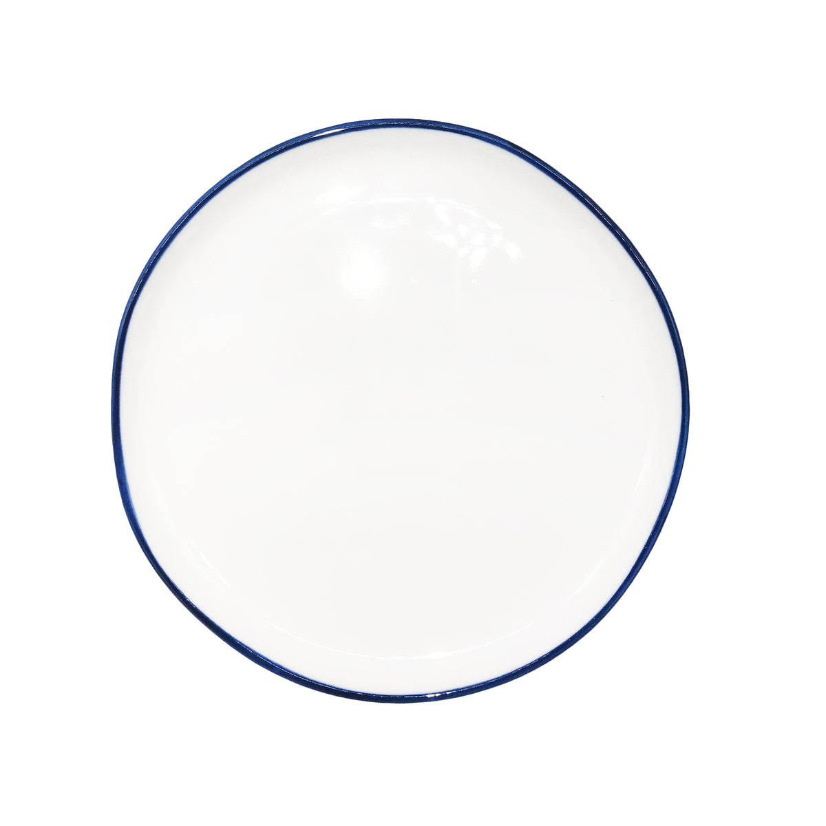 Abbesses Hand-Glazed, Porcelain Plate: White with Hand-Painted Blue Rim | Canvas Home - Set of 4