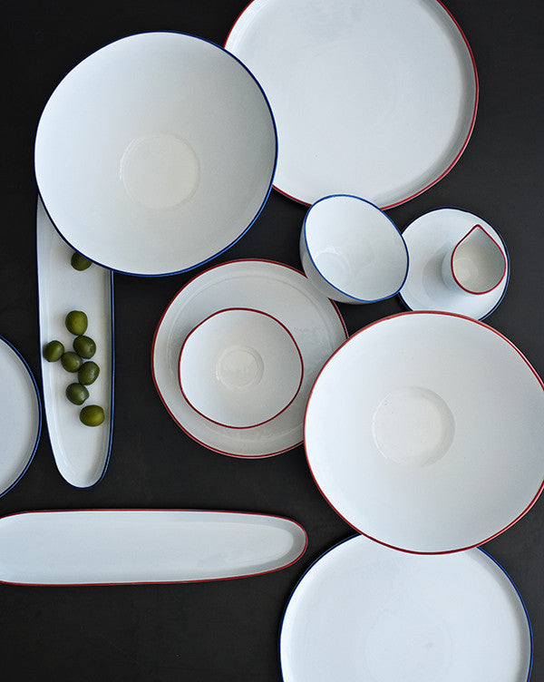 Abbesses Blue Rim Porcelain Pasta Bowl, Set of 4 Canvas Home Abbesses, Abbesses Blue Rim, Abbesses Bowl, Abbesses Collection, Abbesses Pasta Bowl, Abbesses Pasta Bowl Set, Blue, Blue Rim, Bowls, Casual Dinnerware, Colored Rim, Colored Rim Dinnerware, Pasta, Porcelain, Porcelain Dinnerware, Set of 4, White, White & Blue