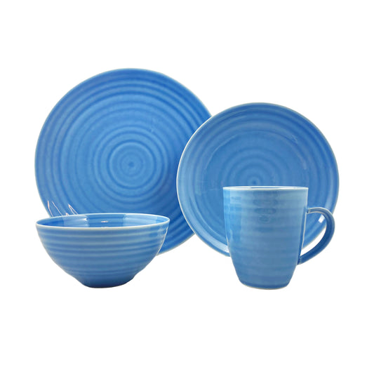 Daniel Smith Blue Porcelain 4 Piece Dinnerware Set, Service For 1 Canvas Home Blue, canvas home, contemporary dinnerware, Daniel Smith, Daniel Smith Collection, dinner party, dinnerware, dinnerware sets, dish sets, family, Large, modern dinnerware, Place Setting, Plates, simple dinnerware, tabletop, tableware