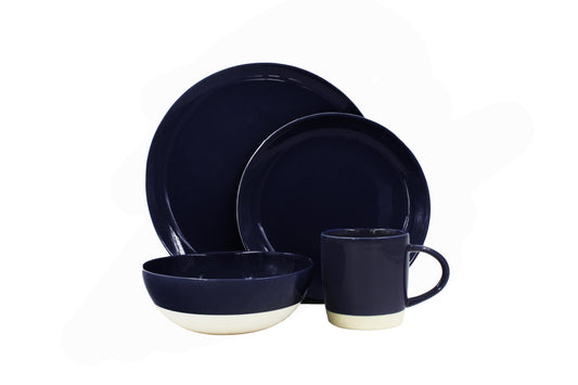 Shell Bisque Indigo Porcelain 4 Piece Dinnerware Set, Service For 1 Canvas Home 4 Piece Dinnerware Set, Blue, Casual Dinnerware, Dinnerware Set, Porcelain, Porcelain Dinnerware, Service For 4, Shell Bisque, Shell Bisque Blue, Shell Bisque Collection, Shell Bisque Dinnerware Set, Shell Bisque Indigo