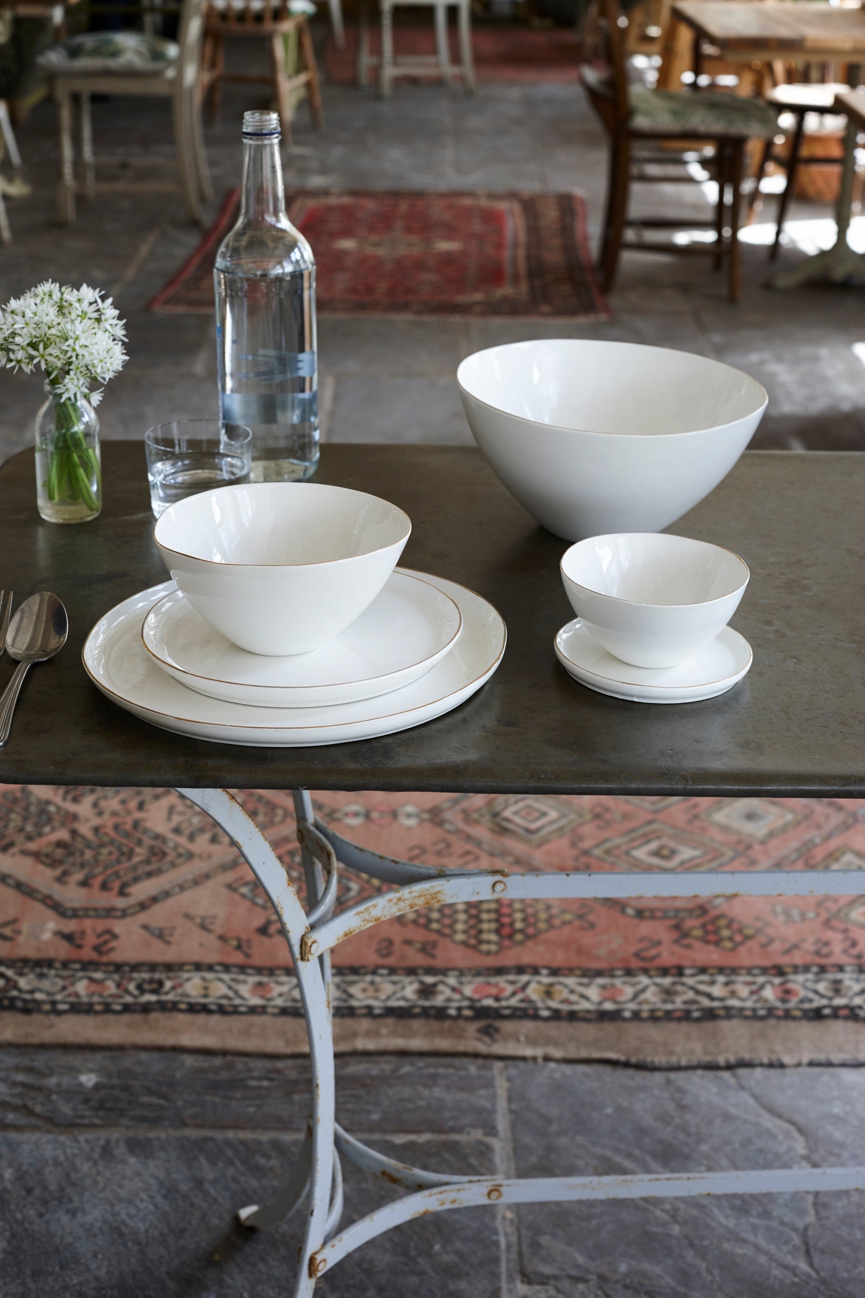 Abbesses Gold Rim Porcelain Small Bowl, Set of 4 Canvas Home Abbesses, Abbesses Bowl, Abbesses Collection, Abbesses Gold Rim, Appetizer Bowl, Bowls, Colored Rim, Colored Rim Dinnerware, Dessert Bowl, Dip Bowl, Gold, Gold Rim, Porcelain, Porcelain Dinnerware, Prep Bowl, Rice Bowl, White, White & Gold