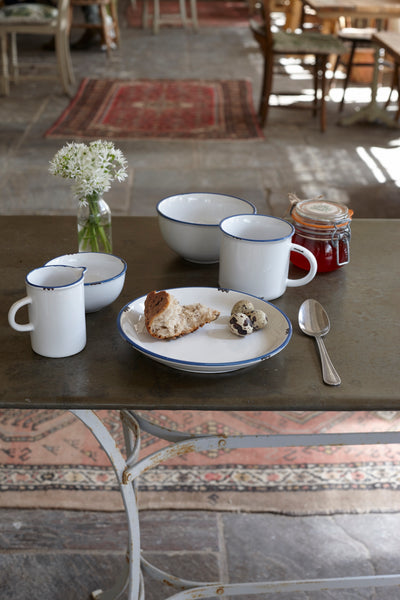 Tinware Salad Plate in White/Blue  - Set of 4