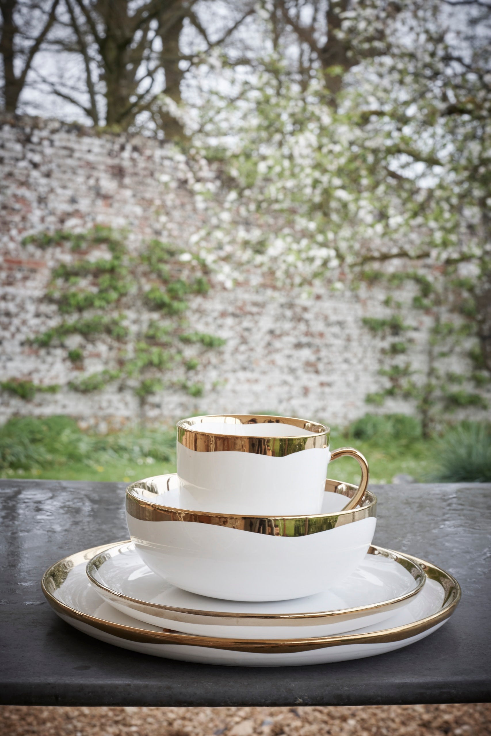 Dauville Gold Metallic Porcelain 3 Piece Dinnerware Set, Service For 1 Canvas Home Dauville, Dauville Cereal Bowl, Dauville Collection, Dauville Dinner Plate, Dauville Gold, Dauville Gold Cereal Bowl, Dauville Gold Dinner Plate, Dauville Gold Metallic, Dauville Gold Metallic Porcelain Cereal Bowl, Dauville Gold Metallic Porcelain Dinner Plate, Dauville Gold Salad Plate, Dauville Porcelain Cereal Bowl, Dauville Salad Plate, Gold, Gold Accent, Gold Metallic Accent, Gold Rim, Plates, Porcelain, Por