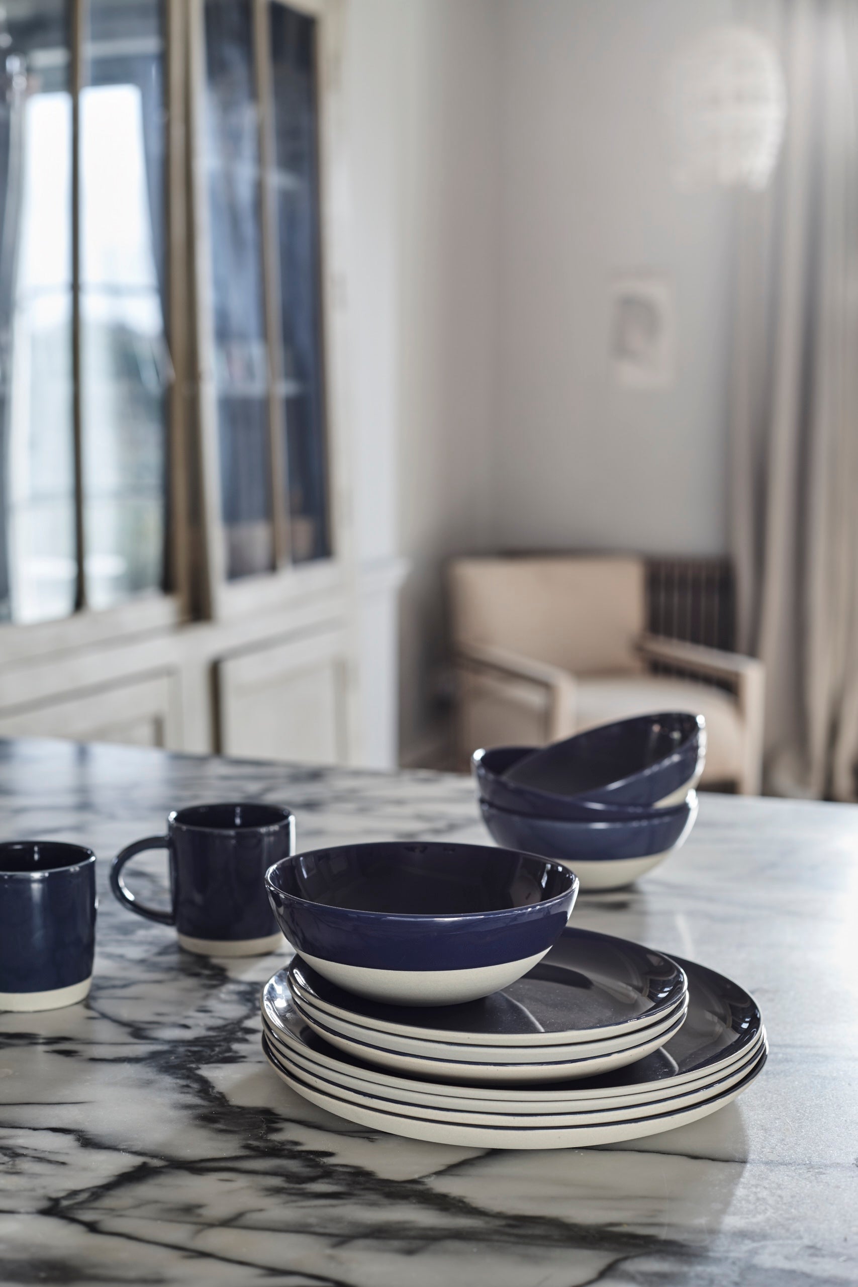 Shell Bisque Indigo Porcelain Cereal Bowl, Set of 4 Canvas Home Blue, Bowls, Casual Dinnerware, Cereal Bowl, Cereal Bowl Set, Porcelain, Porcelain Dinnerware, Set of 4, Shell Bisque, Shell Bisque Cereal Bowl, Shell Bisque Cereal Bowl Set, Shell Bisque Collection, Shell Bisque Indigo