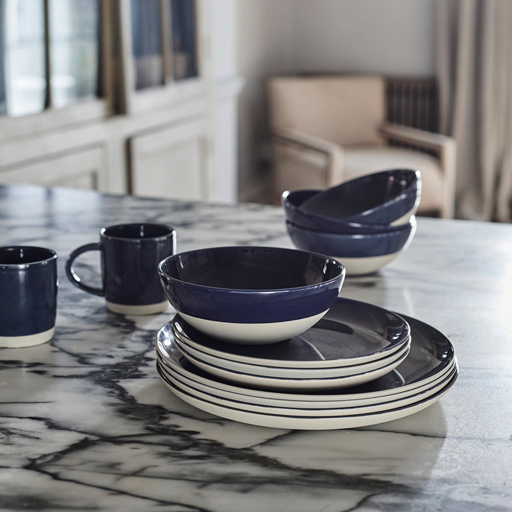 Shell Bisque Indigo Porcelain Piece Dinnerware Set, Service For