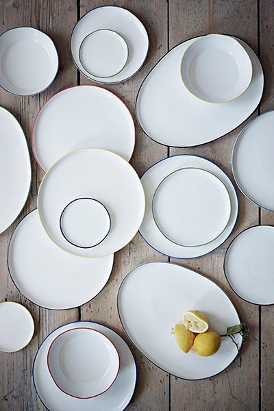 Abbesses Blue Rim Porcelain 3 Piece Dinnerware Set, Service For 1 Canvas Home 3 Piece Dinnerware Set, Abbesses, Abbesses Blue Rim, Abbesses Collection, Blue, Blue Rim, Casual Dinnerware, Colored Rim, Colored Rim Dinnerware, Dinnerware Set, Porcelain, Porcelain Dinnerware, White, White & Blue
