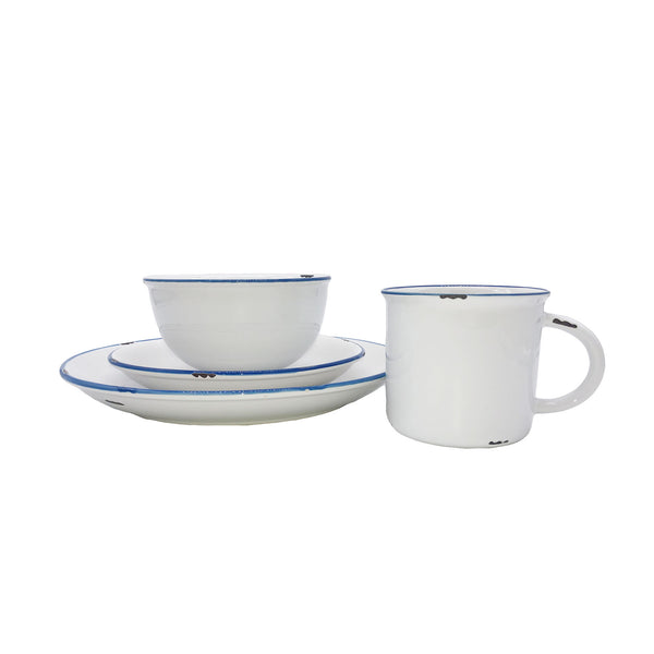 Tinware 16-piece place setting in White/Blue