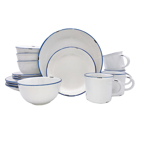 Tinware 16-piece place setting in White/Blue