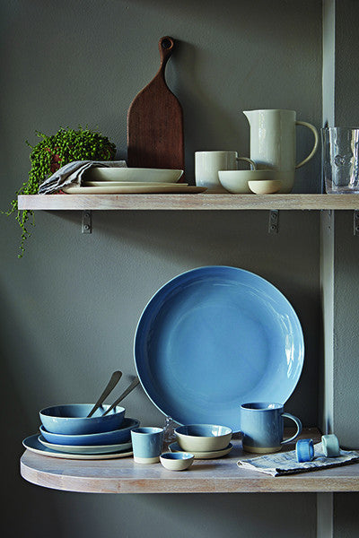 Shell Bisque Blue Porcelain 16 Piece Dinnerware Set, Service For 4 Canvas Home 16 Piece Dinnerware Set, Blue, Casual Dinnerware, Porcelain, Porcelain Dinnerware, Service For 4, Shell Bisque, Shell Bisque Blue, Shell Bisque Collection, Shell Bisque Dinnerware Set