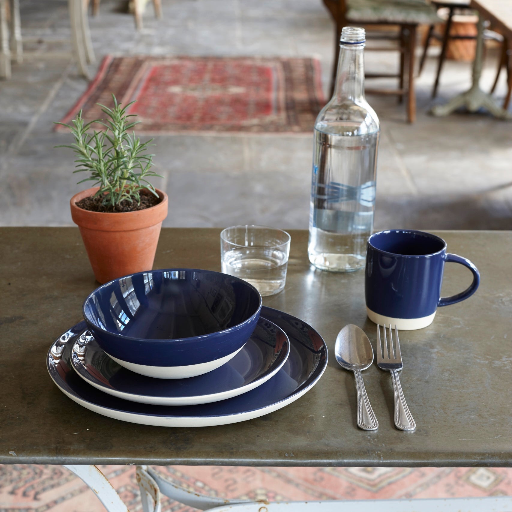 Shell Bisque Indigo Porcelain 4 Piece Dinnerware Set, Service For 1 Canvas Home 4 Piece Dinnerware Set, Blue, Casual Dinnerware, Dinnerware Set, Porcelain, Porcelain Dinnerware, Service For 4, Shell Bisque, Shell Bisque Blue, Shell Bisque Collection, Shell Bisque Dinnerware Set, Shell Bisque Indigo