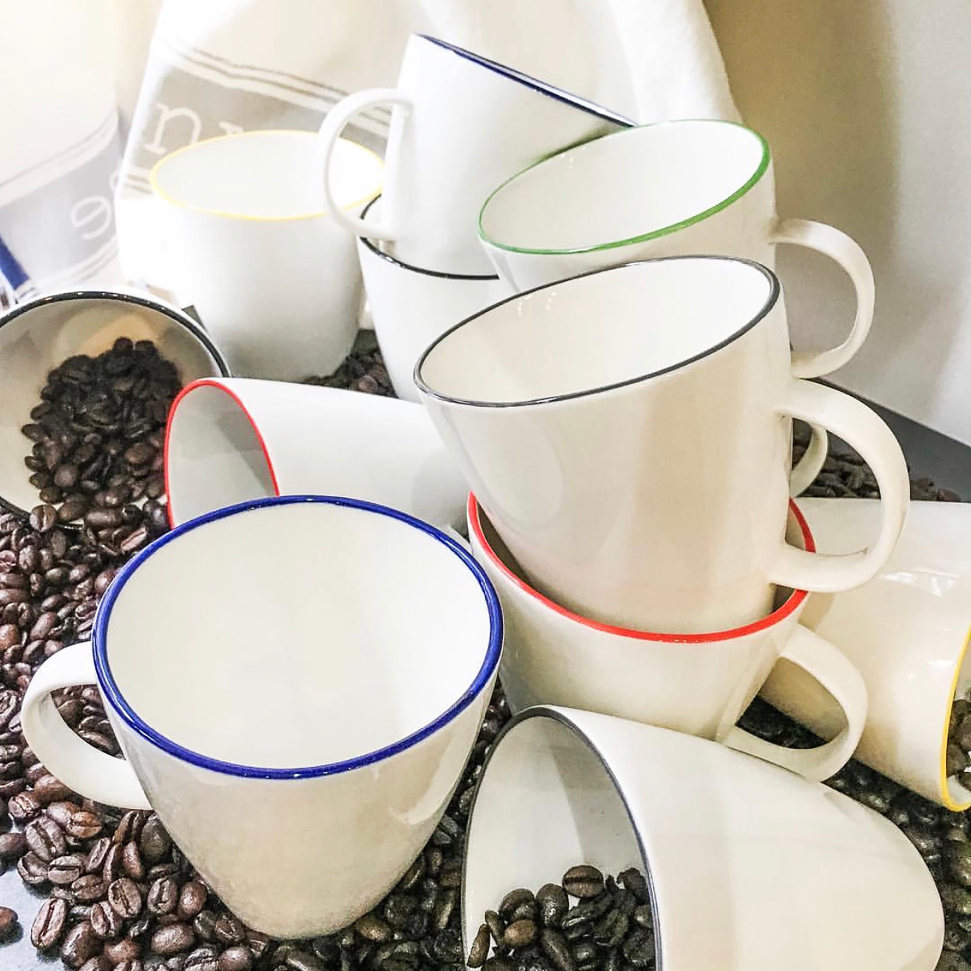 Abbesses Black Rim Porcelain Mug, Set of 4 Canvas Home Abbesses, Abbesses Black Rim, Abbesses Collection, Abbesses Mug, Abbesses Mug Set, Black, Black Rim, Casual Dinnerware, Coffee Mug, Colored Rim, Colored Rim Dinnerware, Colored Rim Mug, Mug, Mugs + Cups, Porcelain, Porcelain Dinnerware, Set of 4, White, White & Black